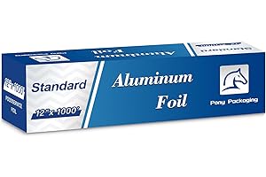 Aluminum Foil Standard 12 inch Wide, 1000 FT Food Safe Foil Wrap for Cooking, Baking, Grilling, Food Service Pony Packaging Aluminum Foil Roll (12"x1000', Standard-1 Count)