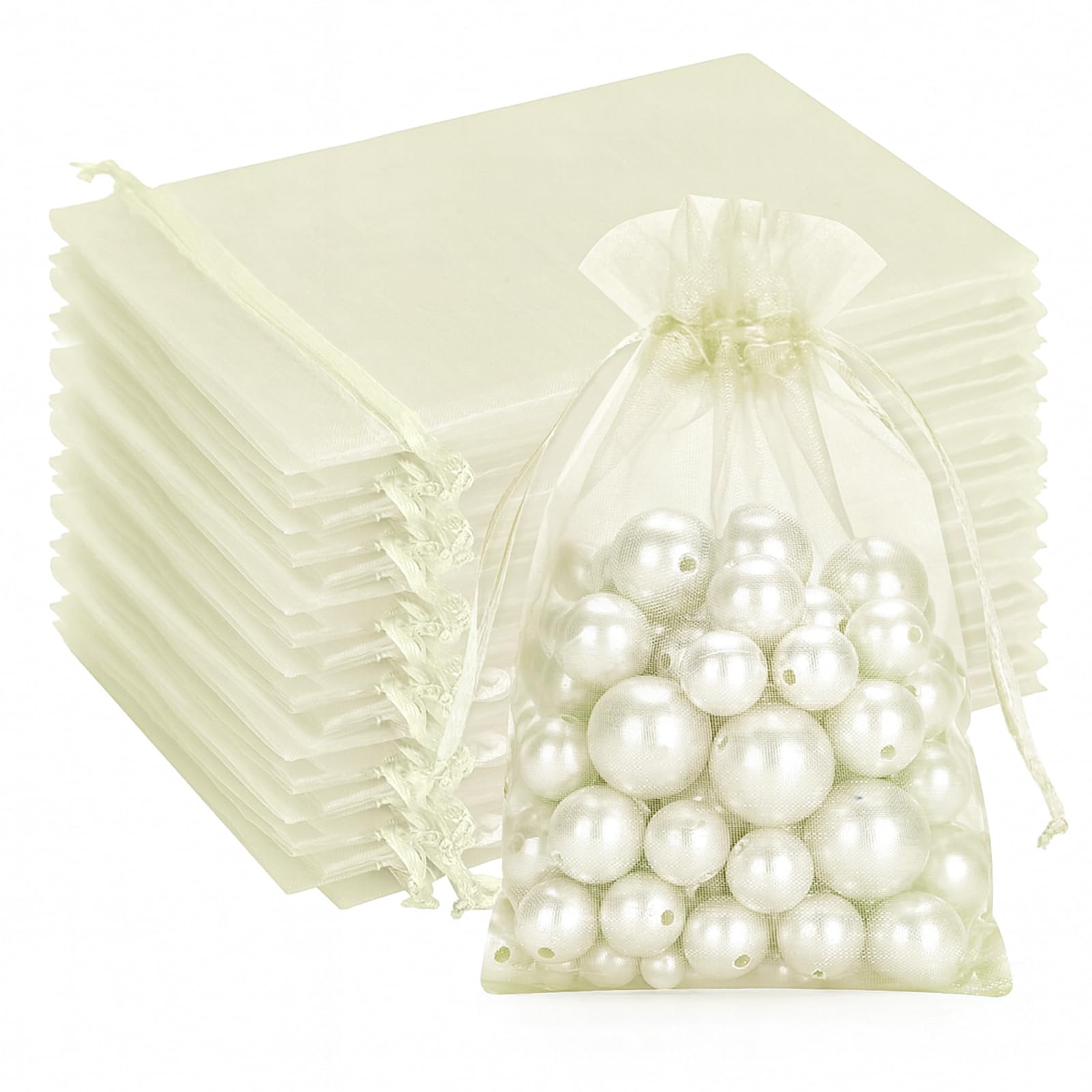 Photo 1 of G2PLUS 100PCS Drawstring Organza Bags - Ivory Organza Bags 4x6 in Sheer Mesh Jewelry Pouches Candy Gift Wrap Pouch for Christmas, Wedding Party Favors