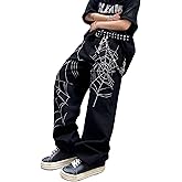 DFGIGT Men's Hip-hop Embroidered Baggy Jeans Loose Fit Denim Black Trousers