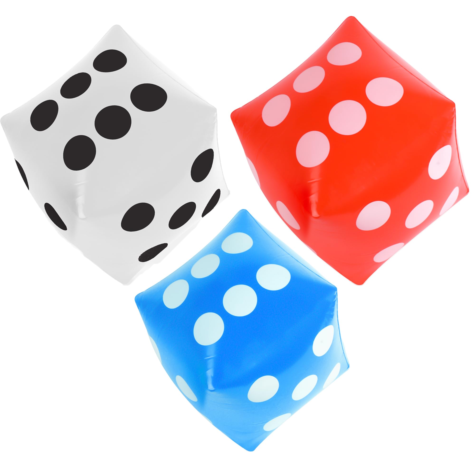 3Pcs Giant Inflatable Dice - Blue, Red, White Jumbo Balloons for Pool, Lawn Party, and Beach Games