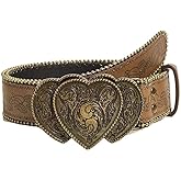 Ursumy Women's Cowgirl Belt Heart Western Leather Belt Vintage Floral Belts Y2K Belt For Pants Jeans