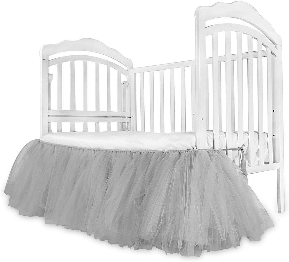 Samber Crib Skirt Dust Ruffle, Nursery Crib Bedding Skirt for Baby Boys Girls, 16in Drop (Gray)