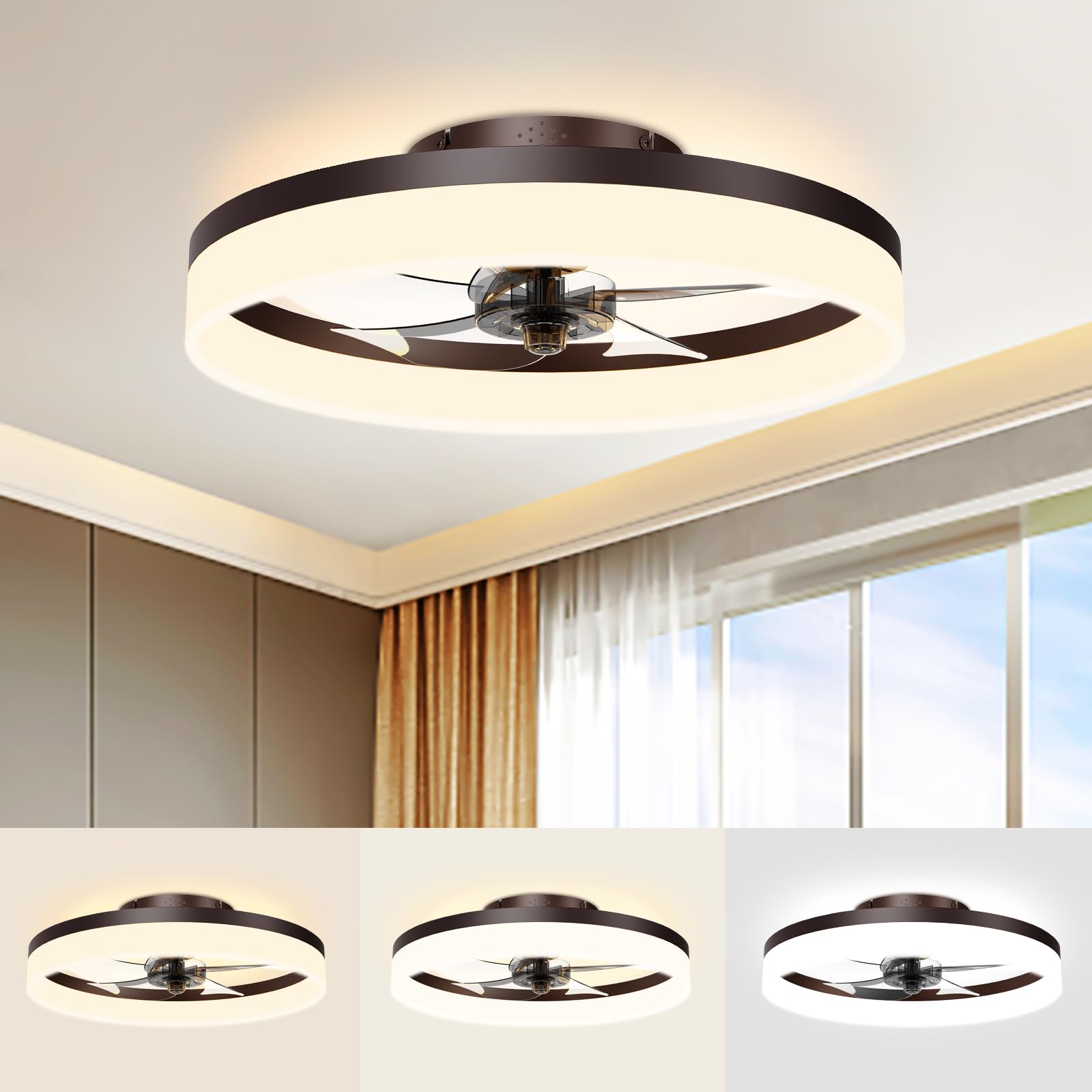 VOLISUN Low Profile Ceiling Fans with Lights and