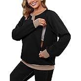 Bhome Nursing Sweatshirt Maternity Breastfeeding Shirts Hidden Zipper Long Sleeve Nursing Tops Loose Fit with Pockets