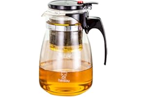 FUYTERY 1000ML Glass Teapot with Removable Infuser, Kungfu Tea Art Glass Teapot Stainless Steel Filter Jug with Infuser,Bloom