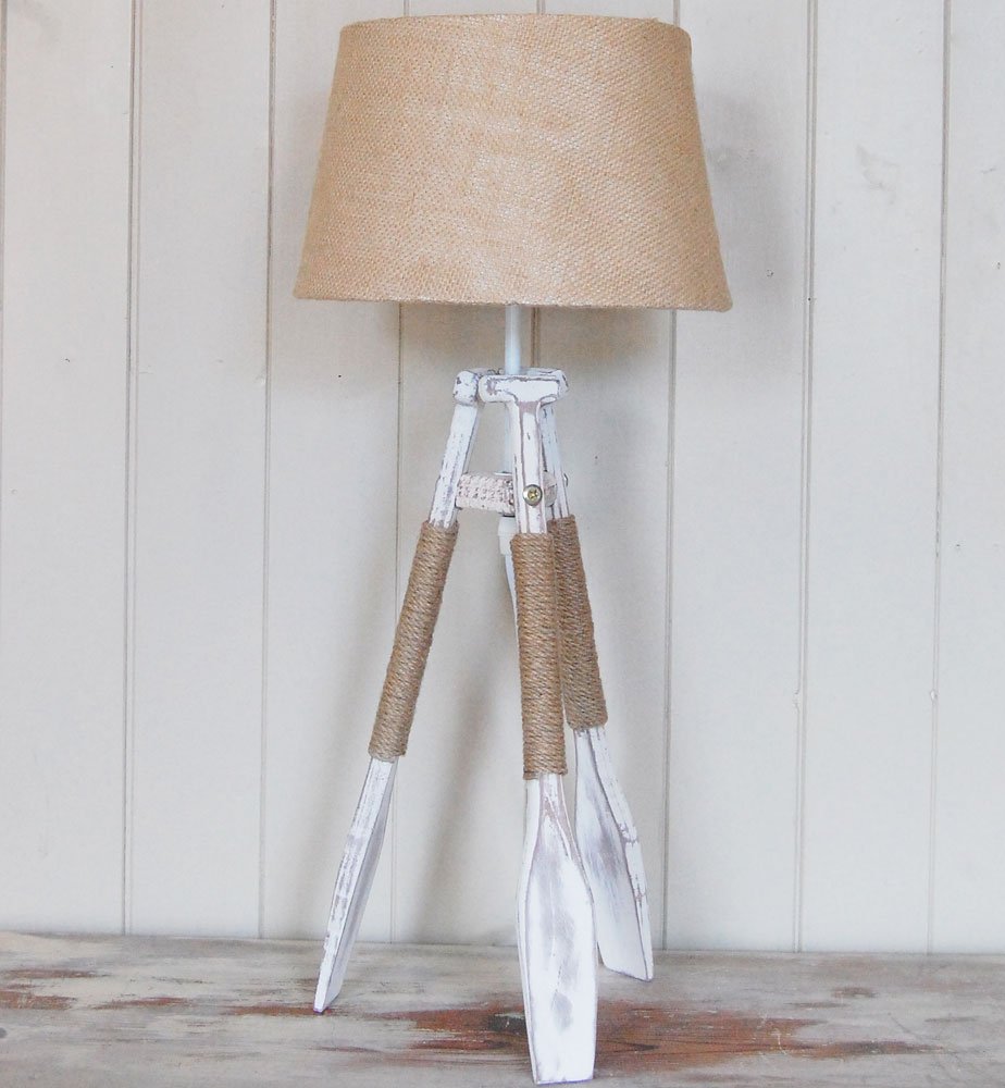 French nautical tripod oar table lamp with hessian lamp shade Amazon