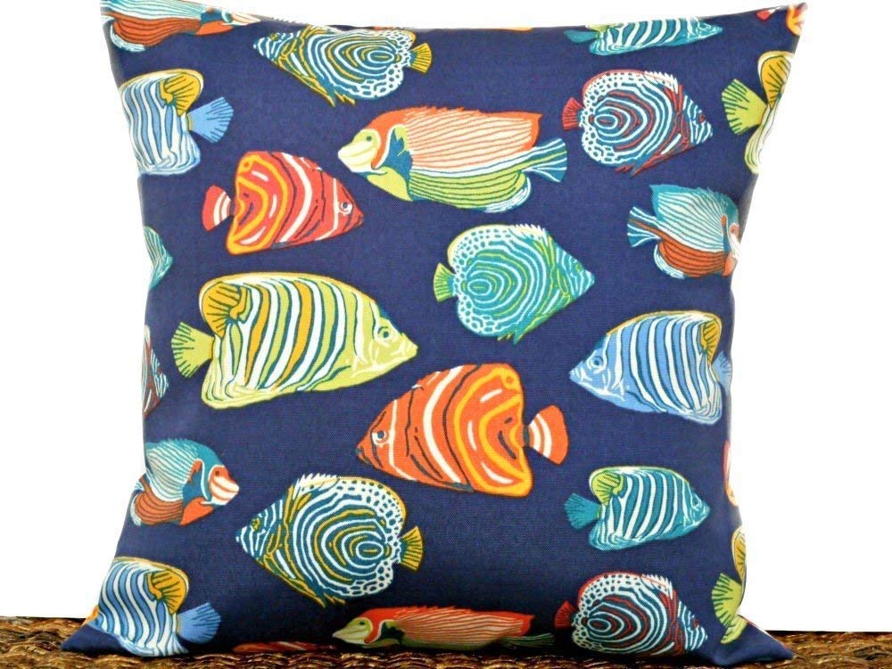 Amazon Com Fishes Throw Pillow Cover Blue Yellow Orange Lime