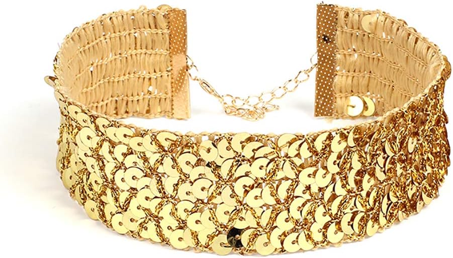 Hosaire 1Pcs Wide-brimmed Sequins Sparkling Lace Choker Necklace for Women Girls Ladies Colorful Classic Velvet Gothic Tattoo Lace(Gold)