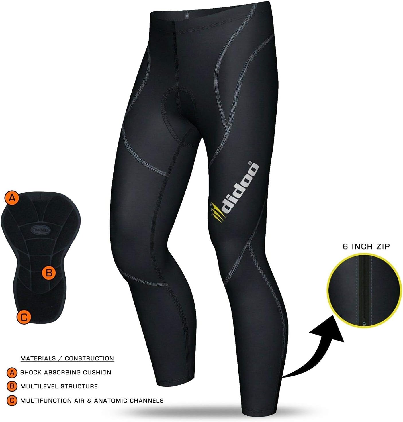 Didoo Cycling Tights Mens Winter Legging long Pants Thermal Padded zipper Bicycle Biking Trouser For Cold Wear