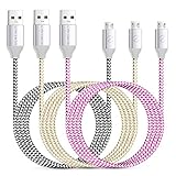 Eversame Micro USB Charger (6Ft), 3-Pack 1.8M Nylon Braided High Speed Data Sync Charger Cable with Aluminum Shell For Samsung Galaxy S7/S6 Edge Plus/Tab A, HTC, LG(Black White Pink)