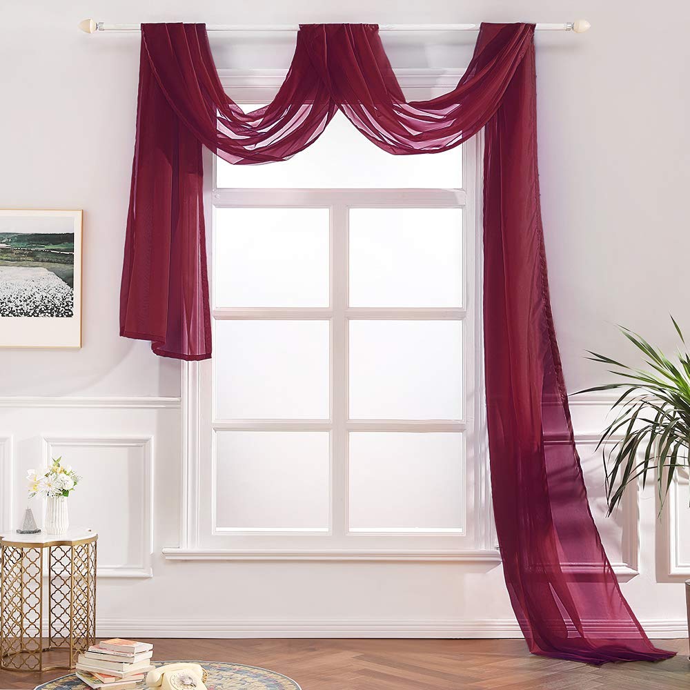 Megachest TAILORED VOILE WINDOW SCARF PELMET 26 color choices (BURGANDY, 56"X197"X1 Panel)