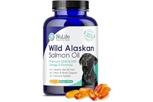 NULIFE NATURAL PET HEALTH Pure Wild Alaskan Salmon Oil for Dogs, Omega 3 Fish Oil Supplement for Healthy Skin & Shiny Coat, Prevents Itchy Skin, Skin Allergies & Shedding, 120 Soft Capsules