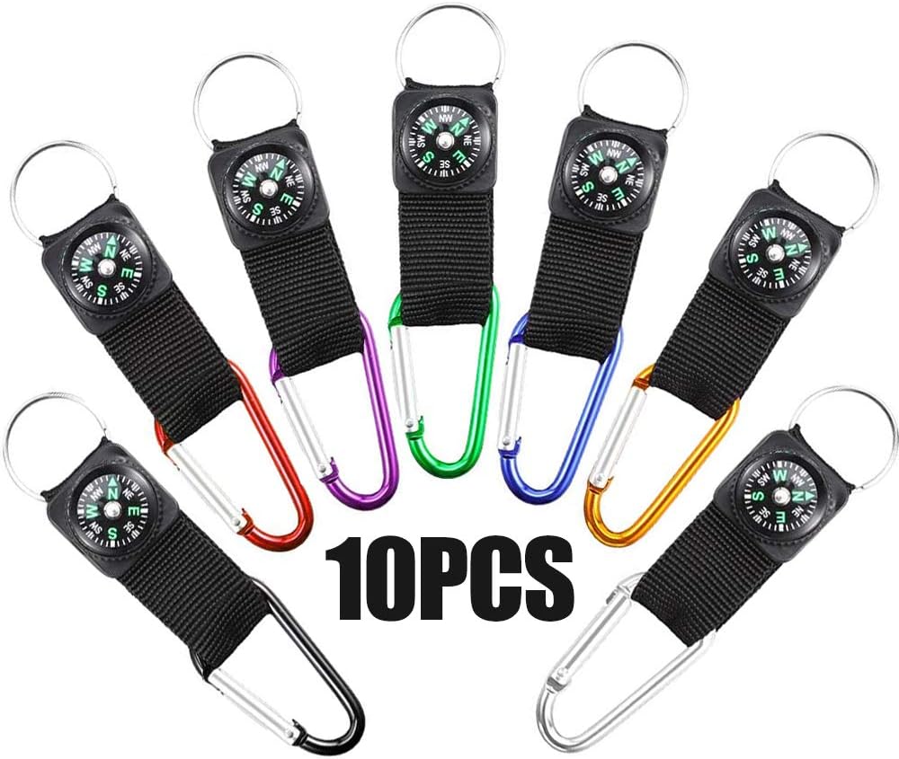 10 PCS Compass Keychain, Mini Compass Carabiner Keychain