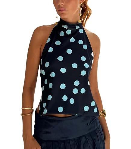Women Y2K Halter Top Sexy Sleeveless Backless Mock Neck Floral