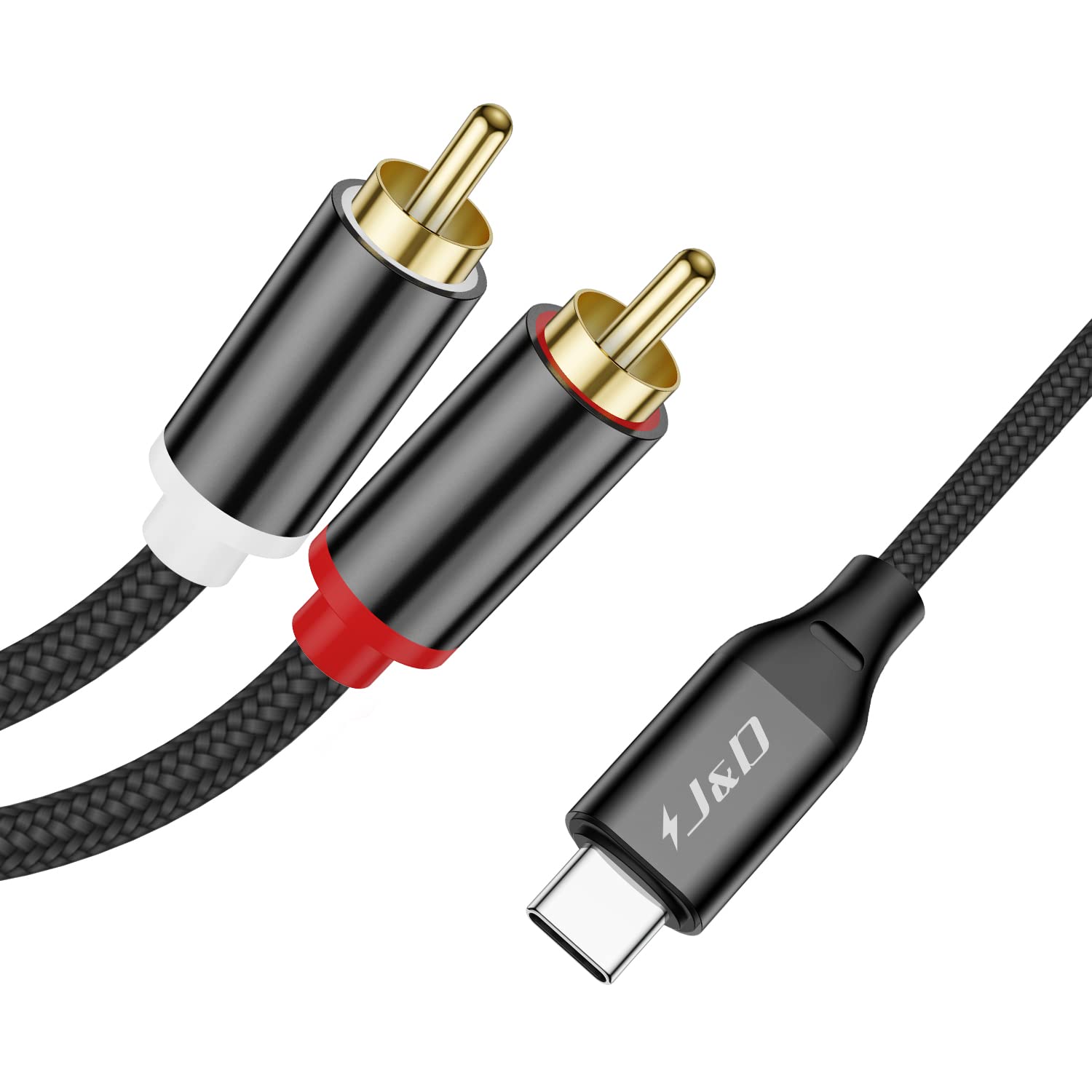 J&D USB C to RCA Audio Cable, Braided Stereo Audio Converter Cord Type-C Male to 2RCA Male Y Splitter Cable Compatible for Google Pixel 10/9/8, iPhone 16/17 Series, 2 Meter