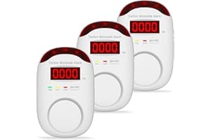 3 Packs Carbon Monoxide Detectors - Hembisen Carbon Monoxide Detector Plug in Type CO Alarm Monitor with Digital Display, Accurate & Easy to Read, for Home/Kitchen/Hotel/Bedroom (White)