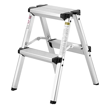 Finether Trittleiter Aluminium Klapptritt mit 2 x 2 Stufen Leicht 1.4 kg Rostfrei Leiter begehbar 150 kg Traglast Haushaltsle