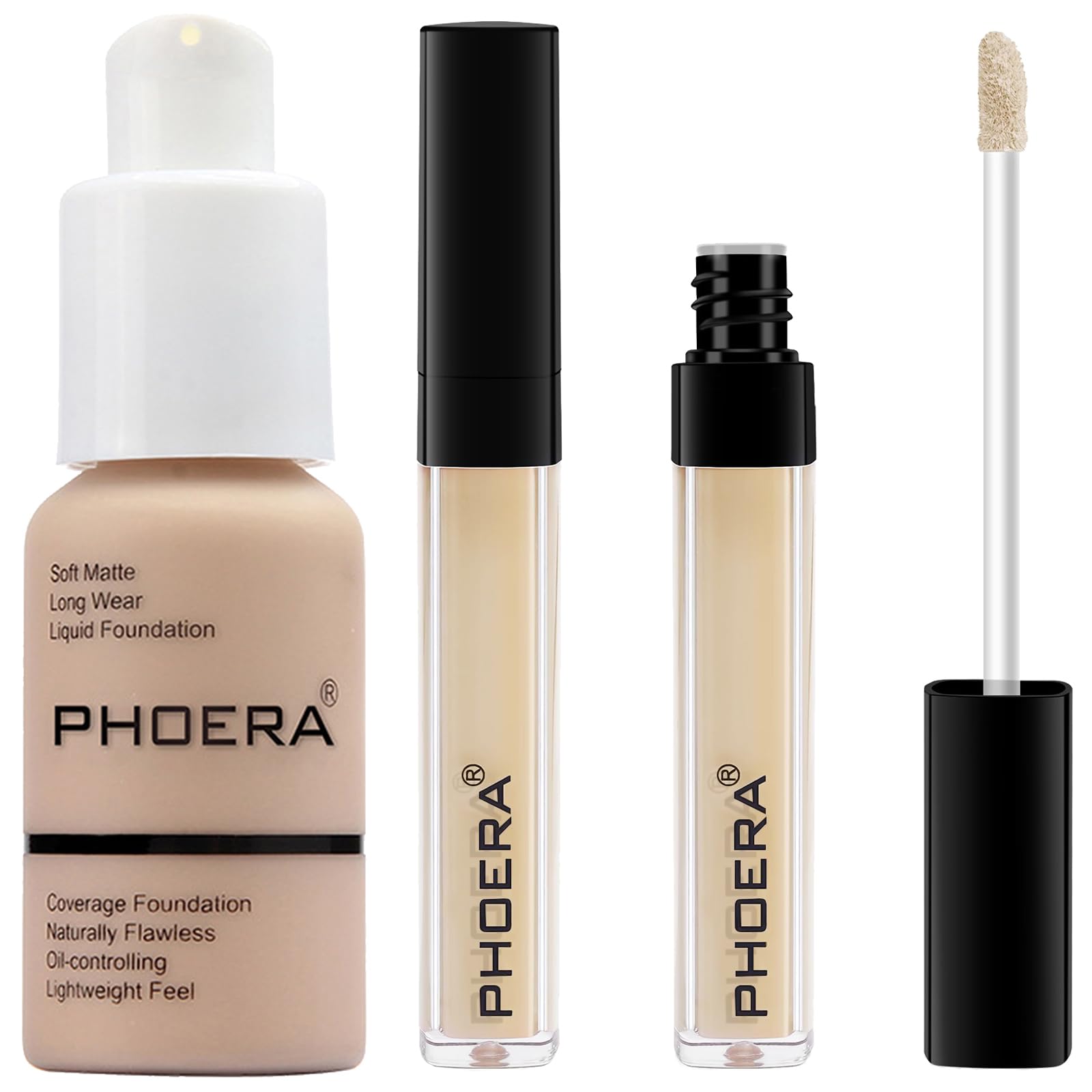 PHOERA Liquid Concealer - Natural Coverage, Lightweight Foundation Makeup for Women (102 Nude, 102#NEUTRAL)