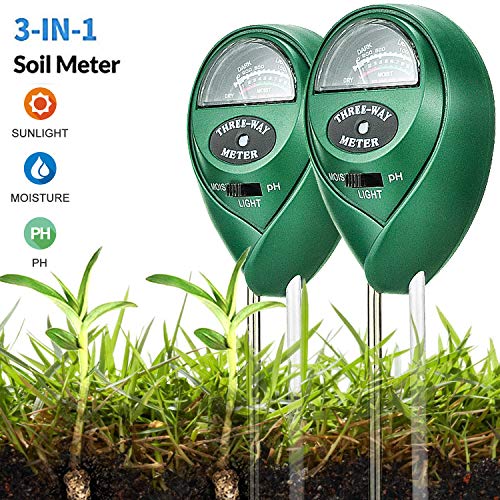 Wikomo Soil PH Meter 3-in-1 Soil Test Kit Moisture Lawn PH Tester Digital with Moister PH Sunlight for Plants Garden Home FarmIndoor & Outdoor (No Battery Needed) 2 pcs, Green