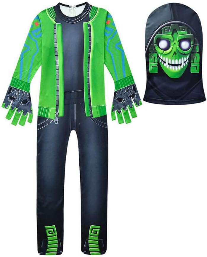 130CM Children Cosplay Ghost Clothes with Skeleton Mask and Gloves Skeleton Bones Theme Outfit Costume for Boys and Girls Halloween Costumes 1 Pc