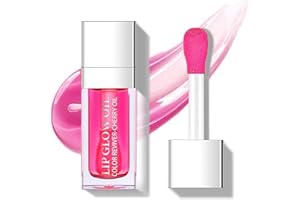 UNYOKE Plumping Lip Oil, Hydrating Gloss Tinted Lip Balm Transparent Lip Care, Big Brush Head Glitter Shine, Long Lasting Nourishing Non-sticky Fresh Texture(RASPBERRY)
