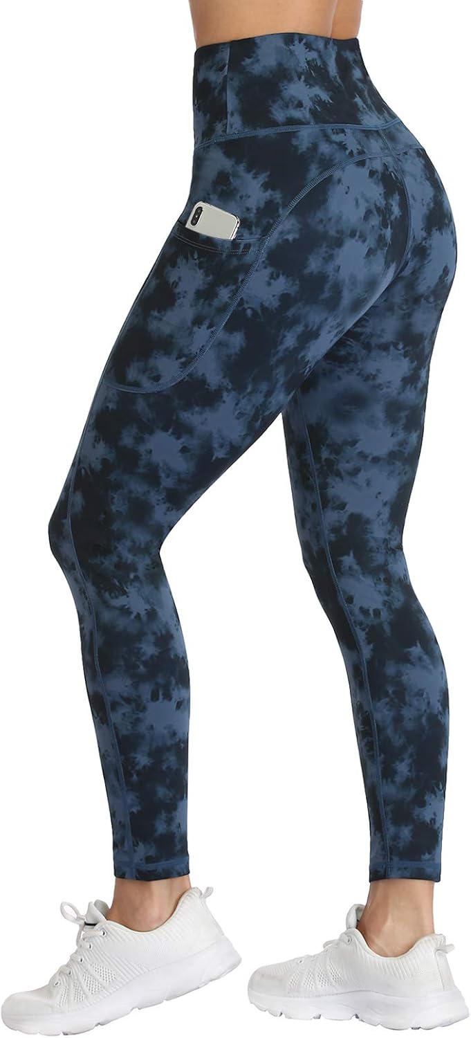 UURUN High Waist Yoga Pants Printed Workout Running Tie Dye Leggings with Pockets - Non-See-Through Fabric: Clothing