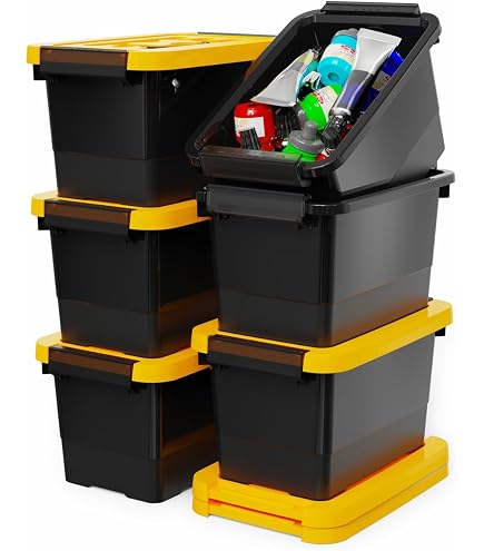 Stackble Yellow Container With Yellow BLACK & YELLOW 5-Gallon Storage Containers - 6 Pack Heavy ...