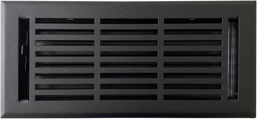 Registers, Grilles & Vents - Empire Register Co, Vent Cover - 4x10 inch, Linear Design, Textured Black Finish, Heavy Duty Floor Vent Covers, Metal Damper Attached. Vent Covers for Home Floor only.