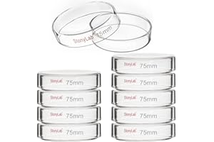 stonylab 10-Pack Glass Petri Dishes, 75x15 mm Borosilicate Glass Clear Culture Dish with Clear Lid for Laboratory