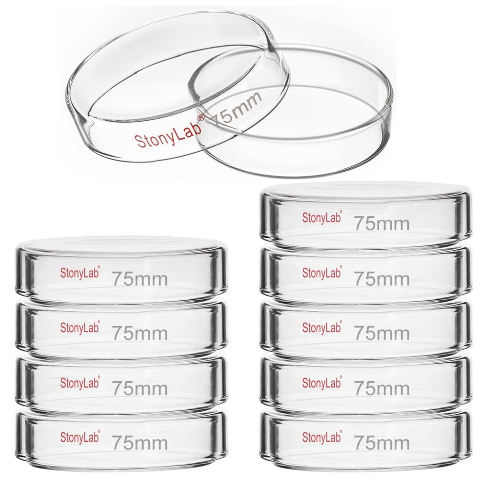 stonylab 10-Pack Glass Petri Dishes, 75x15 mm Borosilicate Glass Clear Culture Dish with Clear Lid for Laboratory
