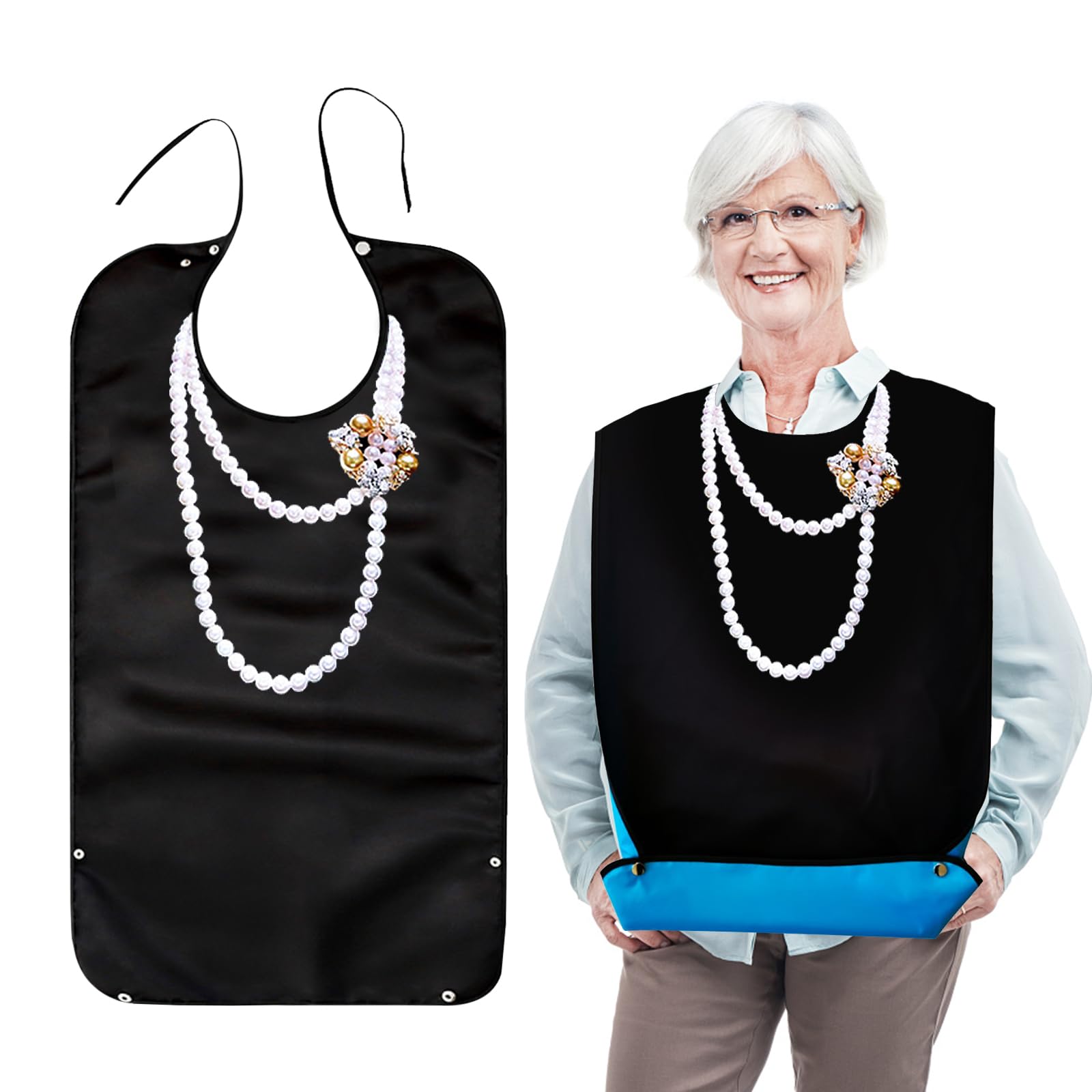 Cosysparks Adult Bibs for Elderly, Women - Washable, Waterproof Bibs with Crumb Catcher - Elegant Pearl Clothing Protector for Christmas Dinner