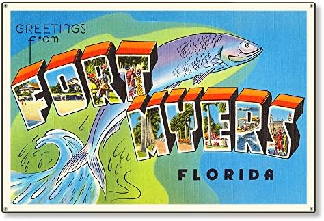 Fort Myers Florida FL Postcard Metal Sign Wall Decor Large Letter Travel Greetings Souvenir 36x24โ