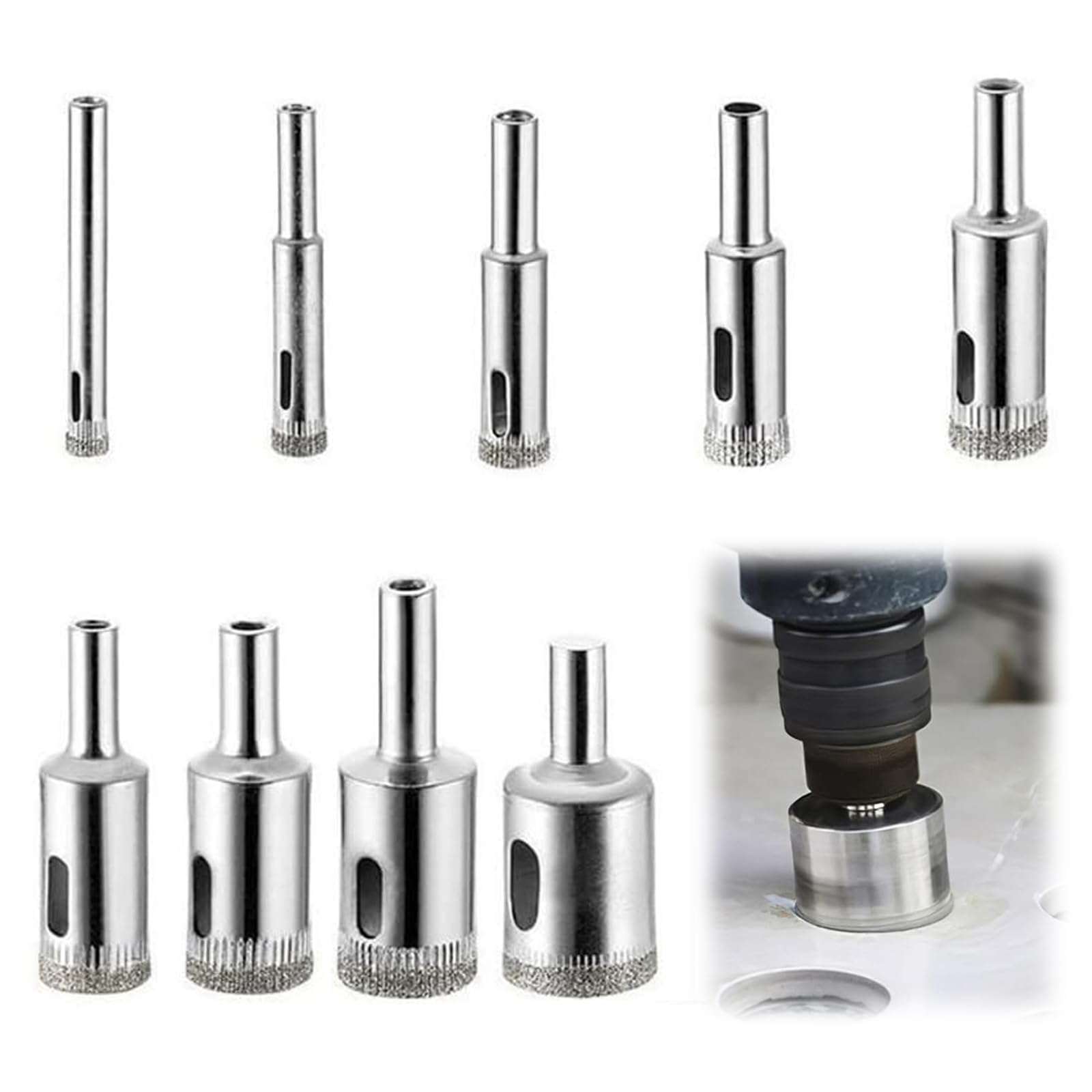 Diamond Drill Bit, 9 Pcs (6mm-22mm) Hole Saw Drill Bits Tools Set Tile Hole Cutter Hollow Core Drill Bit Set for Glass, Tile, Ceramic, Marble, Porcelain Cutting
