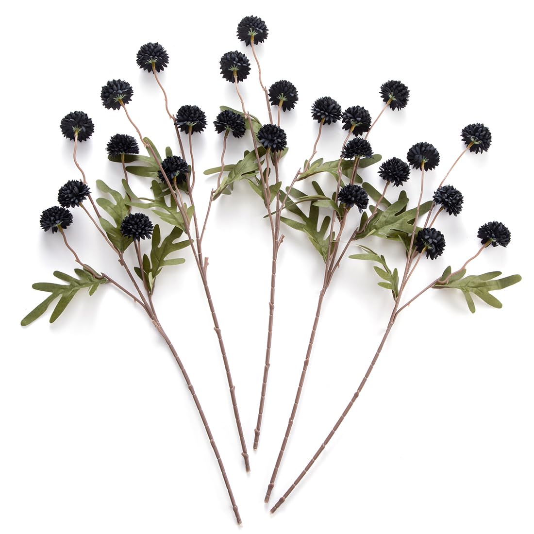 Photo 1 of Artificial Kiku Flower - 5 Pcs Fake Pompon Mums Silk Small Chrysanthemum Faux Ball Fall Flower Stem Decor for Halloween Wedding Filler DIY Bouquet Centerpieces Arrangements Shower(Black)