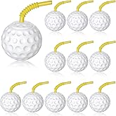 Golf Ball Cups with Lid and Straw - 14 oz Plastic Party Favors, Shaped Decorations for Drinking, Themed Parties (12)