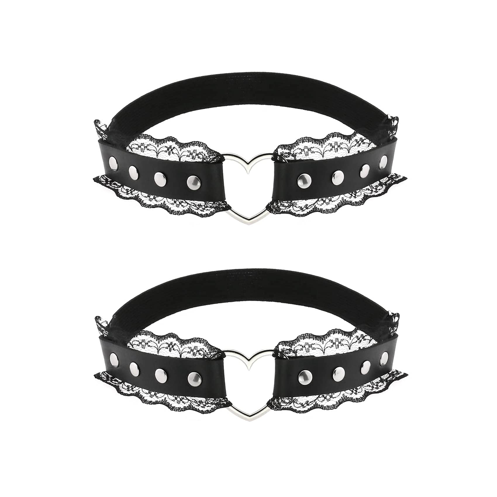 alisikee 2Pcs Adjustable Lace Heart-Shaped Thigh Garter, Elastic Leg Garters for Women