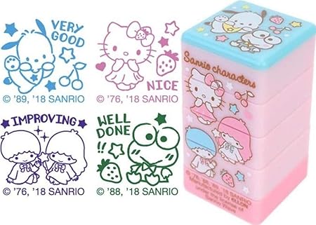 Amazon ミックスキャラクター 4 In 1 サンリオ ハローキティ ポチャッコ ケロピ リトルツインスター セルフインクスタンプ 先生 自宅 仕事 レビュースタンプ スタンプ おもちゃ