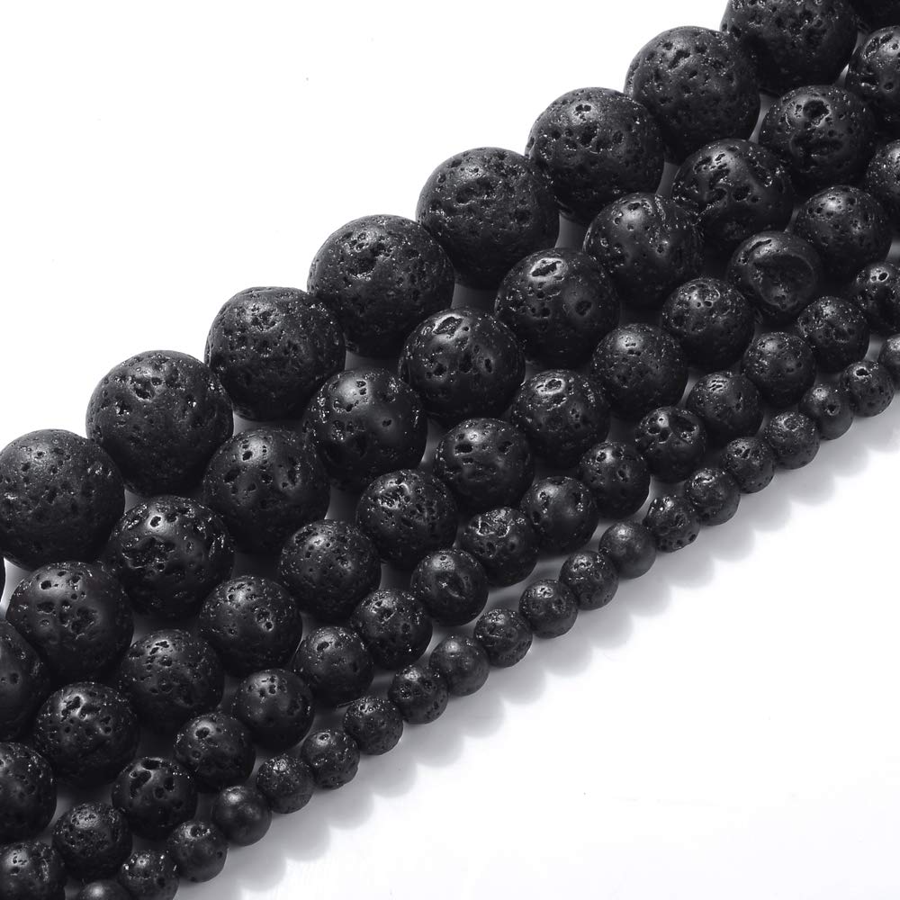 Ruilong Natural Stone Lava Beads Loose Beads Volcanic Lava Beads Black 12MM
