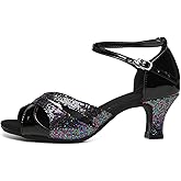 WUIWUIYU Women Dance Shoes 2.2" Ankle Strap Dancing Heels for Ballroom Salsa Tango Flamenco Latin Paso Doble Footwears