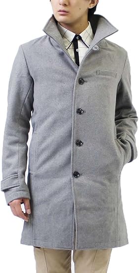 Amazon メンズコート ロングコート イタリアンカラー 紳士コート ビジネスコート ハーフコート 無地 メルトン ウールコート ライトグレー Lサイズ コート ジャケット 通販