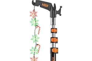 EXTEND-A-REACH 4-12 ft Long Telescopic Extension Pole with Utility Hook // Telescoping Pole for Christmas Lights Installation, String Lights, Birdfeeders // Lightweight and Sturdy // Christmas Light Pole with Hook