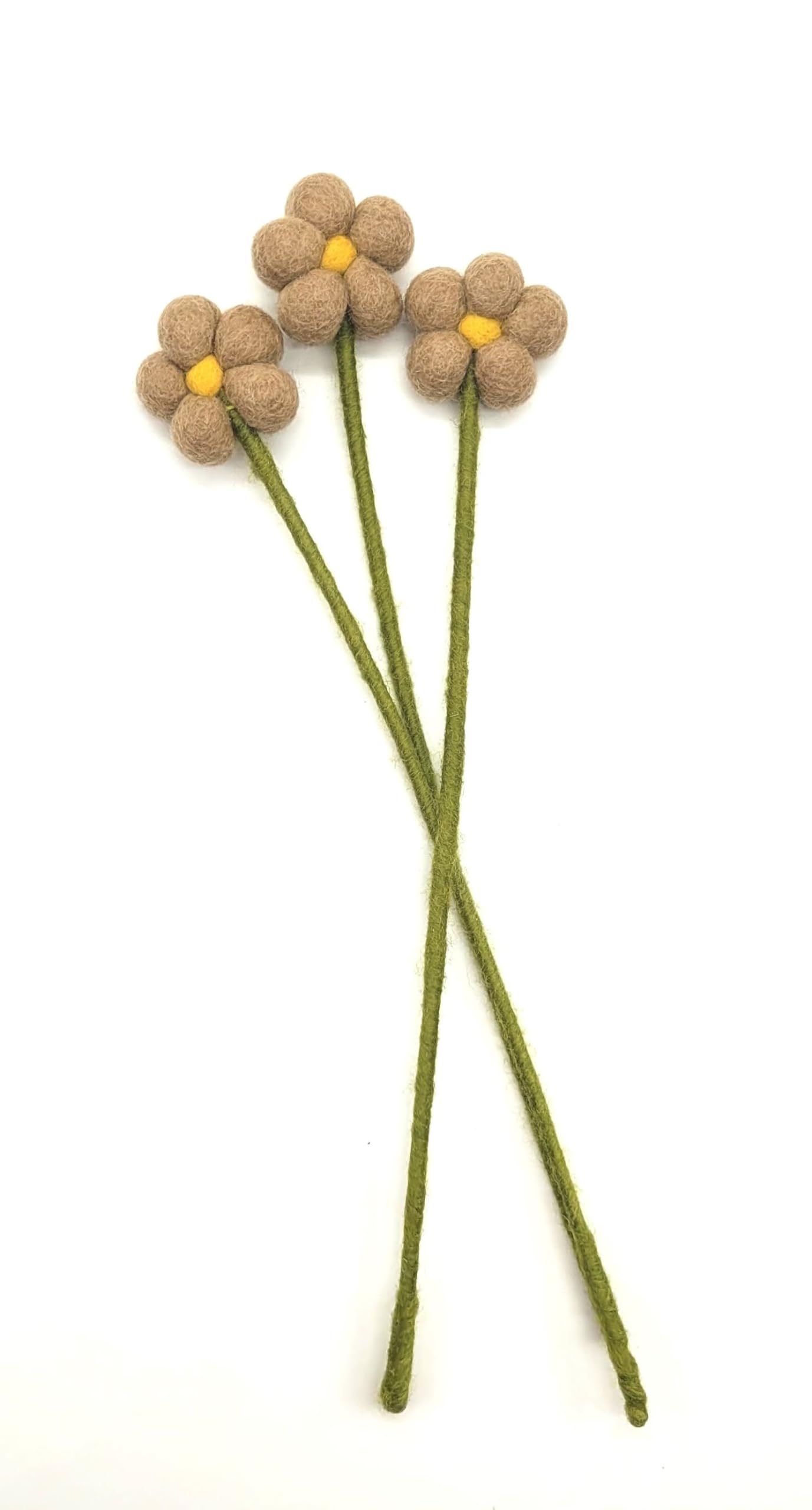 your castle Felt Flowers Handmade Decorative Flowers for Individual Creations, Sustainable Gift, Fair Trade, Realistic Artificial Flowers, Pack of 3 with Flowers in Beige