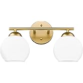 Emak 2-Light Gold Bathroom Light Fixtures, Modern Globe Vanity Lights with Milk Glass Shade for Bathroom, VL114-GD-ML-2