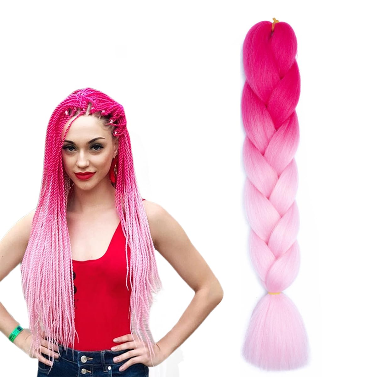 prinfantasy Colour Hair Extensions for Braids Hair 24 Inch Pre Stretched Braiding Hair Yaki Texture Crochet Braid Blonde Hair Extension Pink Hair Extension,GBBZ079 — image 1