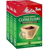 Melitta #4 Unbleached Coffee Filters, Natural Brown Cone Filters, 3-Pack | Flavor-Enhancing Microfine Perforations, Double Crimp Strength, FSC &amp; BPI Compostable, For 8-12 Cup Brewers, 100 Ct, USA Made