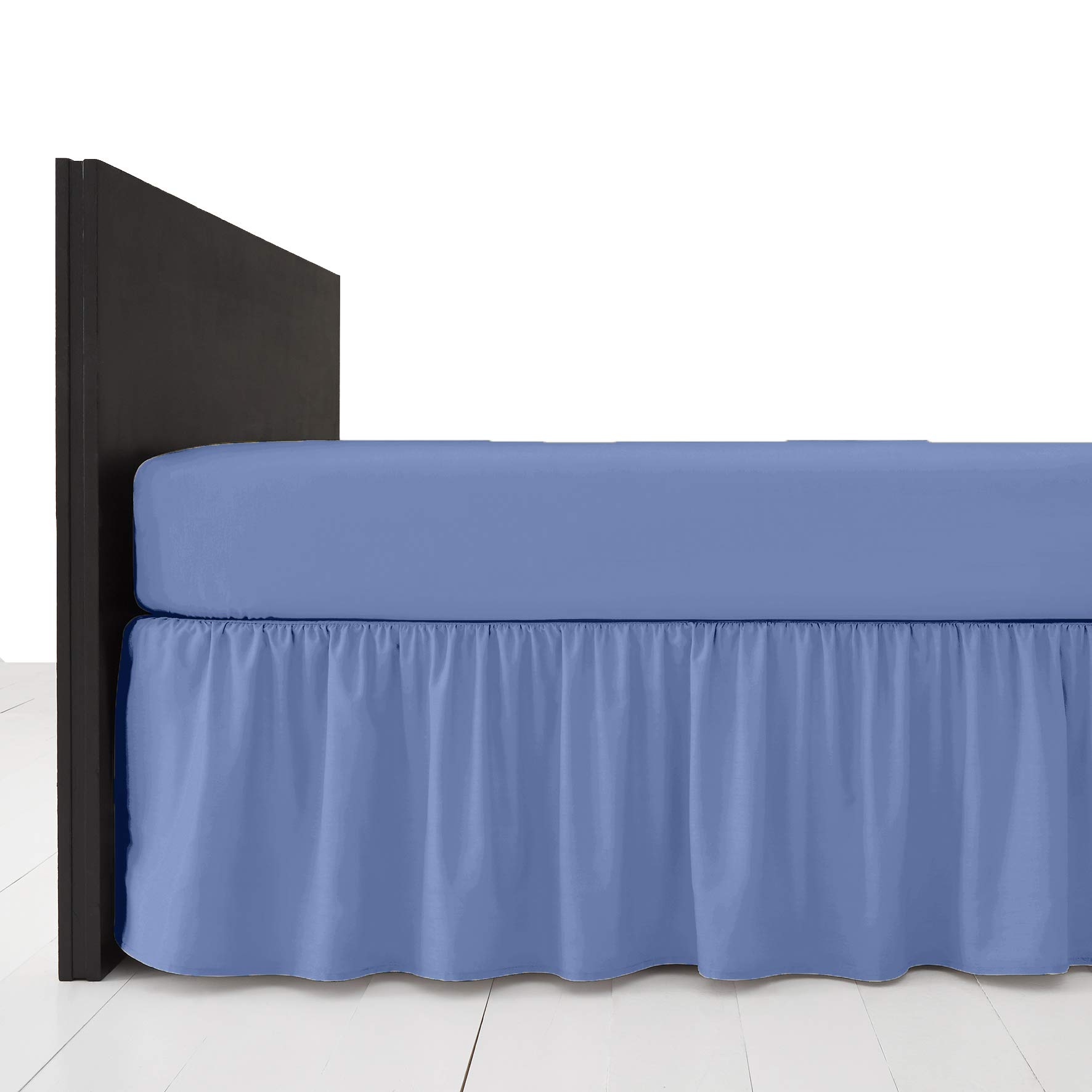 AmigoZone Plain Pollycotton Frilled Bed Base Valance Sheet (Mid Blue, Double) — image 1