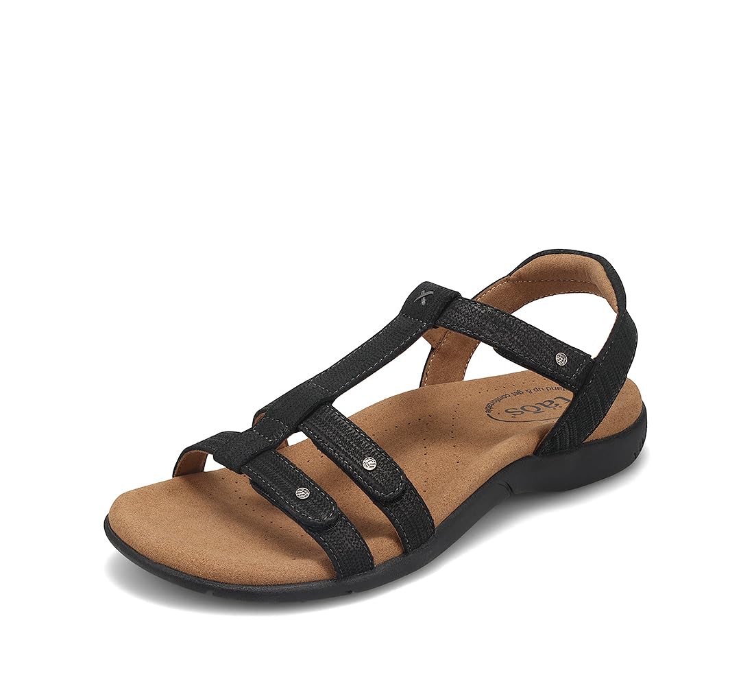 Taos Footwear Women's Trophy 2 Black Emboss Sandal 10 (M) US Image