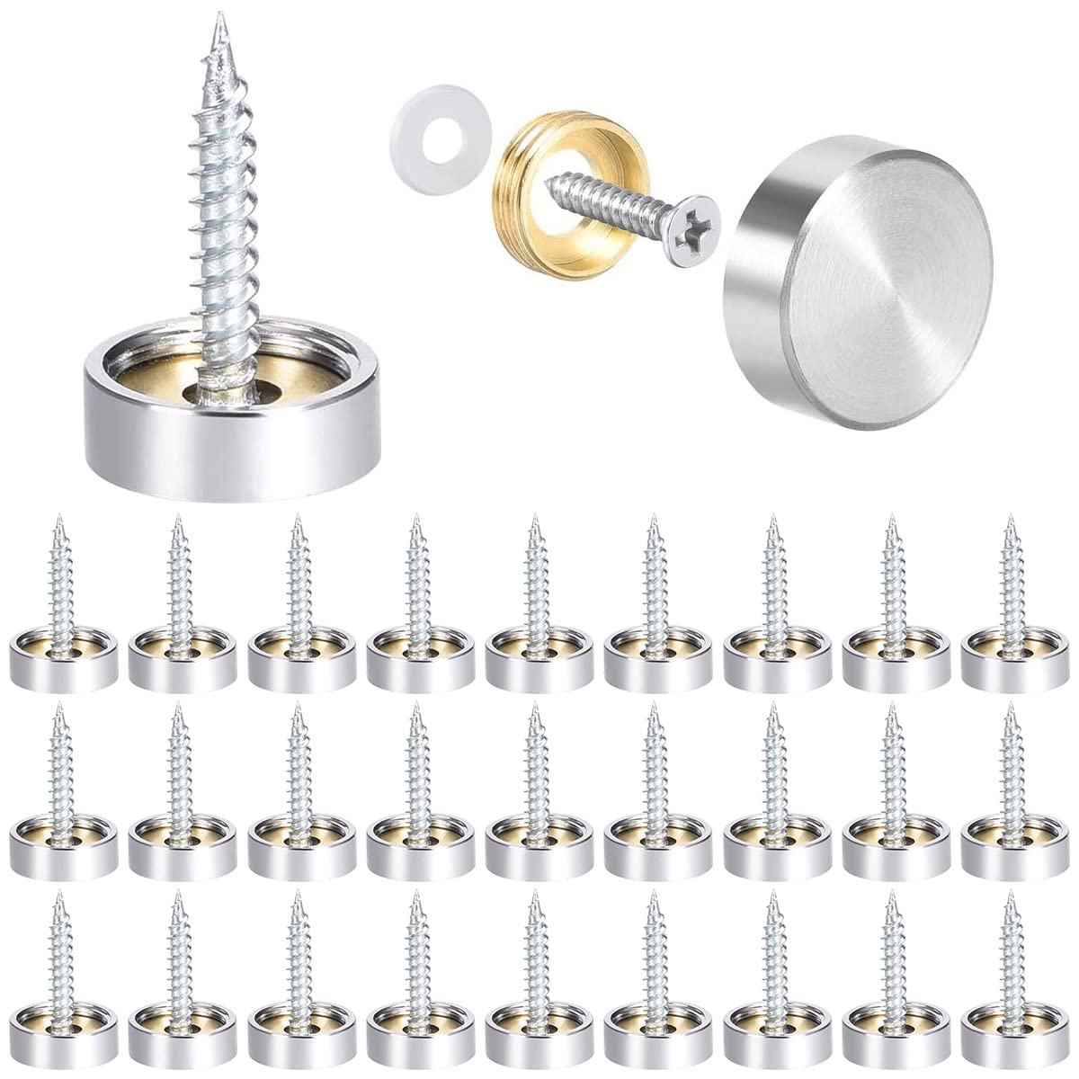 Zliger 40 Pcs Mirror Screws, 16mm, Stainless Steel, Decorative Cap Covers for Mirrors, Furniture Fittings