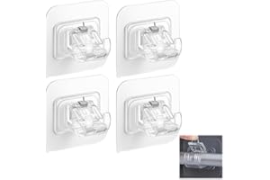 TENDIREN Curtain Rod Bracket No Drilling, Self Adhesive Nail Free Curtain Rod Wall Brackets Hooks, Adjustable Drapery Towel Holder Fixing Hook for Home Bathroom Kitchen and Hotel Use (4 Transparent)
