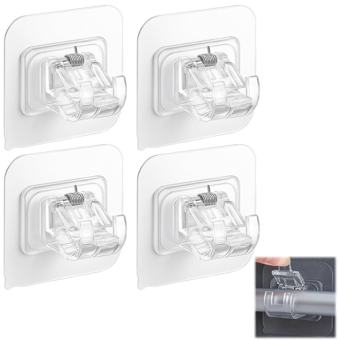 Photo 1 of Curtain Rod Bracket No Drilling, Self Adhesive Nail Free Curtain Rod Wall Brackets Hooks, Adjustable Drapery Towel Holder Fixing Hook for Home Bathroom Kitchen and Hotel Use (4 Transparent)